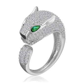 Rachel Glauber Panther Head with Emerald Green & Clear Cubic Zirconia Open Design Ring