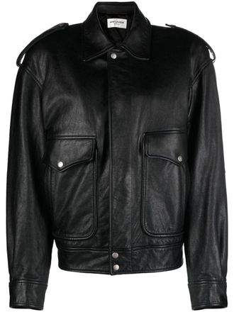 Saint Laurent leather zip-up jacket - Black