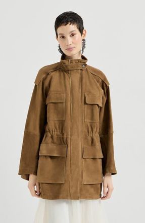 Brunello Cucinelli Couture suede safari jacket in Brown at Nordstrom, Size 48 It