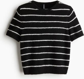 H&M T-Shirt aus Feinstrick - Schwarz
