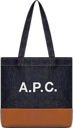 A.P.C. Borsa tote denim con base in pelle - Blu