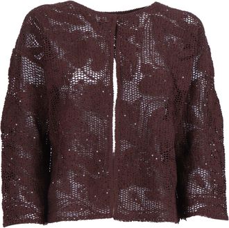 Kangra Cashmere Cropped Open Knit Sequined Top