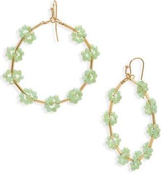 Cara Beaded Flower Hoop Earrings in Light Green at Nordstrom Rack