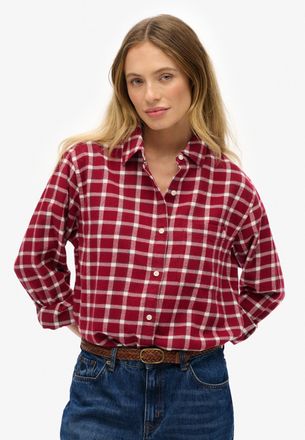 Superdry Karobluse SUPERDRY CHECK FLANNEL BOYFRIEND SHIRT, Damen, Gr. XL, burgundy check, Flanell, Obermaterial: 100% Baumwolle, kariert, casual, oversize, Lan