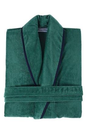 Brooks Brothers Contrast Frame Cotton Robe in Deep Jungle at Nordstrom Rack