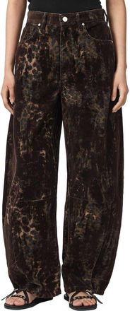 AllSaints Jett Flock Leopard Print Wide Leg Jeans in Leppo Brown at Nordstrom, Size 29