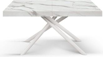 Konte Design Mesa de madera blanca, patas blancas, extensible 160x90-240x90 cm