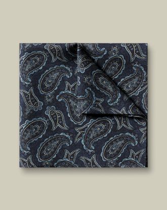 CHARLES TYRWHITT Wool Paisley Pocket Square - Navy Size OSFA by Charles Tyrwhitt