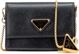 Prada Pre-owned Cross Body Bags, female, Black, Size: ONE SIZE Pre-owned Compact Wallet with Chain Strap and Flap Closure