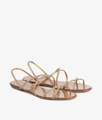 Pedro Garcia Criss-cross sandal with Swarovski crystals in gold satin | Esme | Essentials collection |