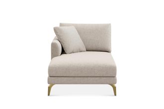 Castlery Lena Left Chaise Sofa Customized, Performance Classic Twill Light Grey Brass Legs, Spill Resistant, Removable Covers for Sofas