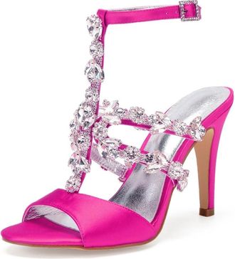 Generic Wedding Bridal Shoes Womens High Heeled Sandals Bridal Open Toe Stiletto Heels Chic Sexy Pumps for Wedding Party 10.5Cm,Rose red,4 UK