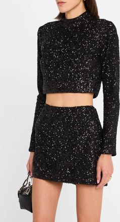 Frame Denim Cropped Sequin Top In Black