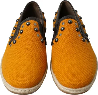 Dolce & Gabbana Orange Linen Leather Studded Loafers Mens Shoes