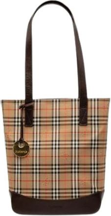Burberry Pre-owned Haymarket Check Tote - Dames - Vintage Shopper - Beige - ONE Size - Leer - Vintage