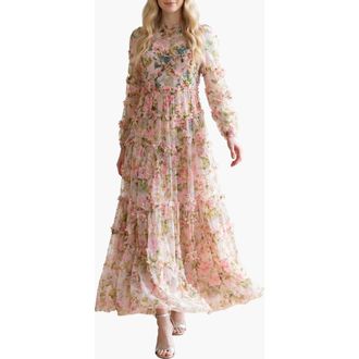 Needle & Thread English Rose Diamond Ruffle Gown in Sky Pink at Nordstrom, Size 16