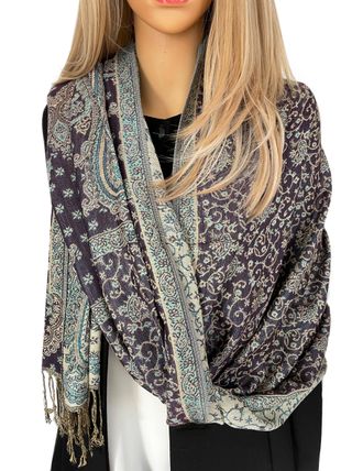 The Accessory Co. Womens Scarf Pashmina Shawl Wrap - Large Lightweight Floral Paisley Scarf for Women for Winter, Weddings, Meditation, Prayer - Colourful Neck Scarves,