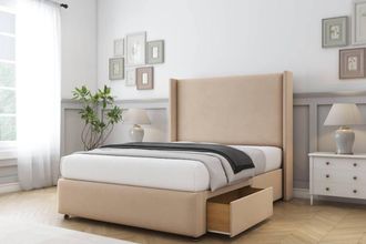 Sloomy Stratford Plush Divan Set No Drawers-54 Wingback-Footboard in Stone | Size: Small Single