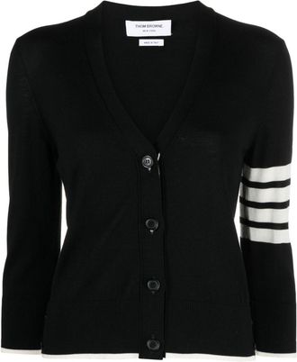 Thom Browne Relaxed Fit Cardigan mit V-Ausschnitt und 4-Stab-Streifen aus feiner Merinowolle mit Streifen