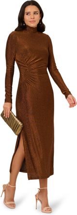 Adrianna Papell Womens Metallic Knit Midi Dress - Brown - Size 18 UK
