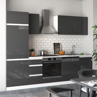 Vicco Mueble De Cocina Optima, Antracita Alto Brillo, 270 Cm Sin Encimera, Sin Tirador, Vicco