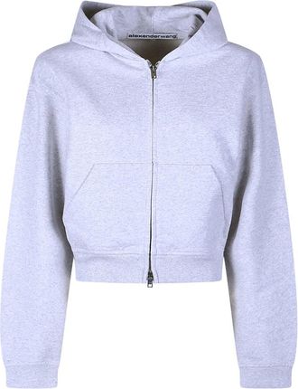 Alexander Wang Allover Hotfix Full Zip Hoodie Sweatshirt - female - Alexander Wang - Zip-throughs - Blue - XS - Sweatshirts & Hoodies