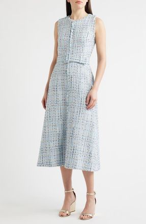 Anne Klein Center Seam Tweed Midi Dress in Surf Blue Multi at Nordstrom, Size 10