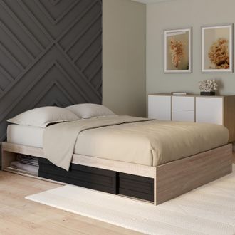 IDMarket Idmarket - Somier Salem Con Espacio De Almacenamiento Y Somier De 140 X 190 Cm De Madera Y Negro