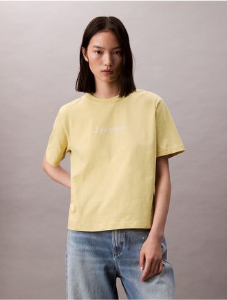 Calvin Klein Jeans Calvin Klein Womens Standard Logo Boxy Fit Crewneck T-Shirt - Yellow - S