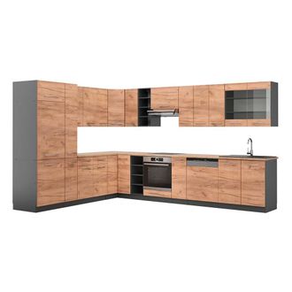 Vicco Cocina Esquinera Fame-line, Oro Power Roble/antracita, 347 X 257 Cm, Et Roble