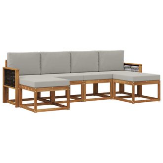 vidaXL Conjunto De Sof&aacute;s De Exterior 6 Pcs Natural Y Gris Claro Vidaxl