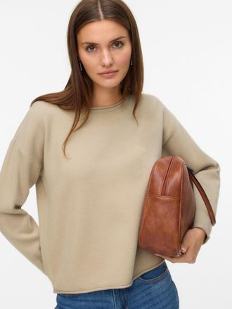 Vero Moda Strickpullover VERO MODA VMGOLD ROLL LS O-NECK PULLOVER GA, Damen, Gr. XS, beige (abbey stone detail:with melange), Strick, Obermaterial: 50% Viskose,