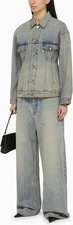 Balenciaga Womens Light Blue Denim Hourglass Jacket - Light Grey Cotton - Size EU 34 (Womens)