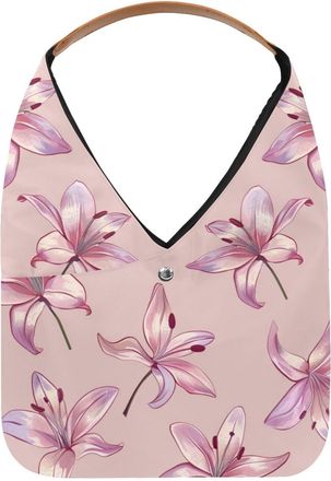 Generic Pink Lily Pattern Reusable Lightweight Grocery Bags - Foldable Into Compact Pouch, Washable & Sturdy, Multipurpose for Shopping and Travel