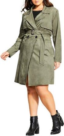 City Chic Faux Suede Trench Coat in Pistachio at Nordstrom Rack, Size Small