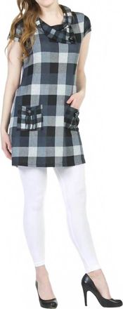 Papillon Plaid Short Sleeve Drape Neck Sweater Dress In Grey