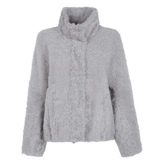 Brunello Cucinelli Shearling jas met hoge kraag - Dames - Jassen - Grijs - Maat: M Zijde