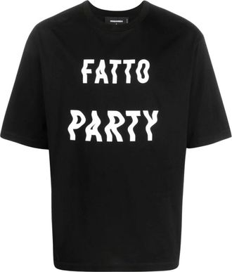 Dsquared2 Tops, Heren, Zwart, S, Katoen, Fatto Party Grafisch T-shirt