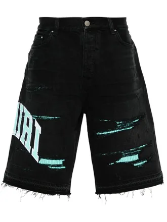 Amiri Shorts denim con ricamo - Nero