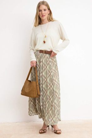 Trendyol Modest Dames Meerkleurig Geruit Maxi A-lijn Modest Rokken