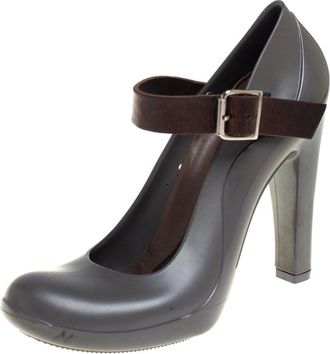 Marni Grey Rubber And Brown Leather Mary Jane Pumps