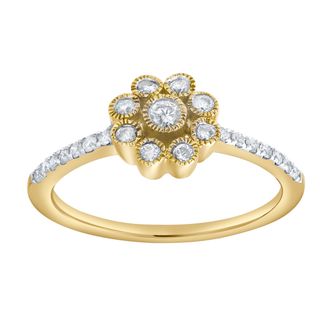 LuvMyJewelry Whispered Petals 0.30 Ct Natural Diamond Floral 10K Gold Ring