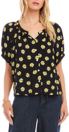 Karen Kane Floral Button-Up Peasant Top in Black/Floral Print at Nordstrom, Size X-Large
