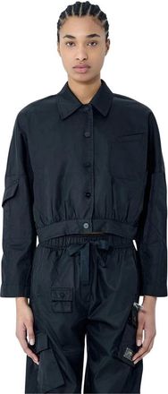 Ganni Korte Nylon Crop Jas met Gerimpelde Naden - Dames - Zomerjassen - Zwart - M - Nylon - Jassen