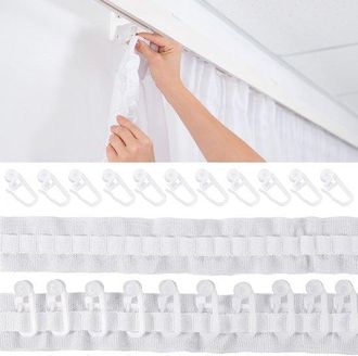 OEM Cinta Fruncidora De 8 M X 2,5 Cm Con 30 Ganchos Para Cortinas, Color Blanco, Cinta Fruncidora Para Coser