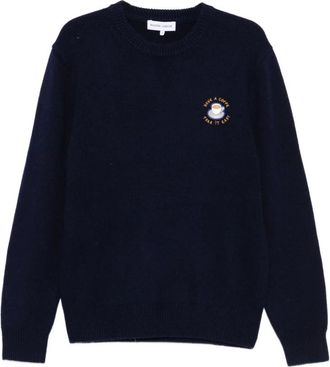 Maison Labiche Round-neck Knitwear, male, Blue, L, Midnight Blue Coffee Cup Jumper