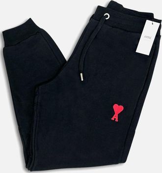 Ami Mens Mens Ami Paris Black Ami de Coeur Embroidered Sweatpants - Size: 32/30/31