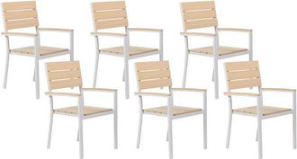 Beliani Modern Set of 6 Garden Dining Chairs Slatted Plastic Wood Beige and White Como