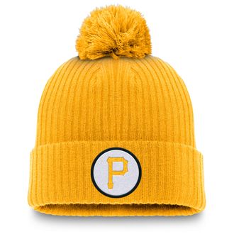 Nike Pittsburgh Pirates Cooperstown Peak Nike Mens MLB Cuffed Pom Beanie in Yellow | NB1679QPBB-QNC