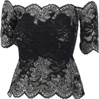 Paco Rabanne Bloemenkant Top - Dames - Blouses - Zwart - 2XS - Overhemden